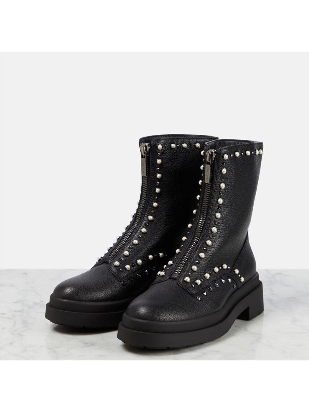 Jimmy Choo Nola Black Embellished Leather Ankle Boots with Pearl Studs - NWT